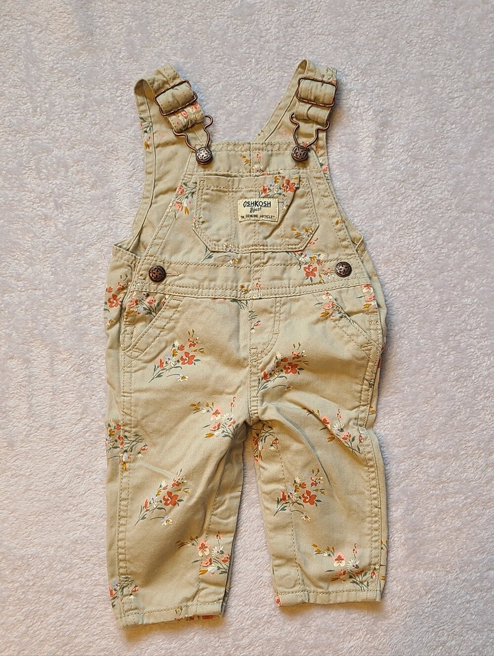 OshKosh Cream Floral Overalls